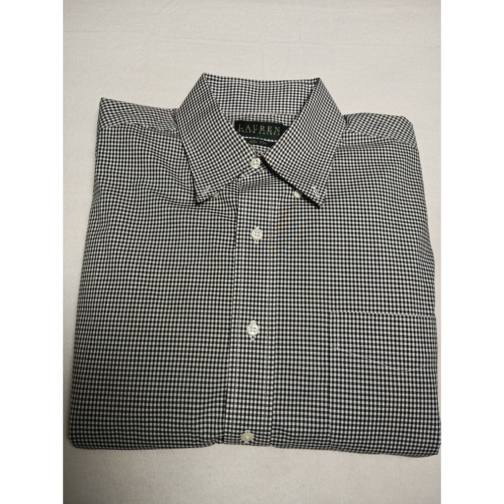 Ralph Lauren Men's 16 1/2 Classic Fit White Black Long Sleeve Button Down Shirt